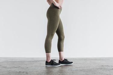 Nobull High-Rise Crop Plush Heather Women's Tights Olive | Australia (EY3916)